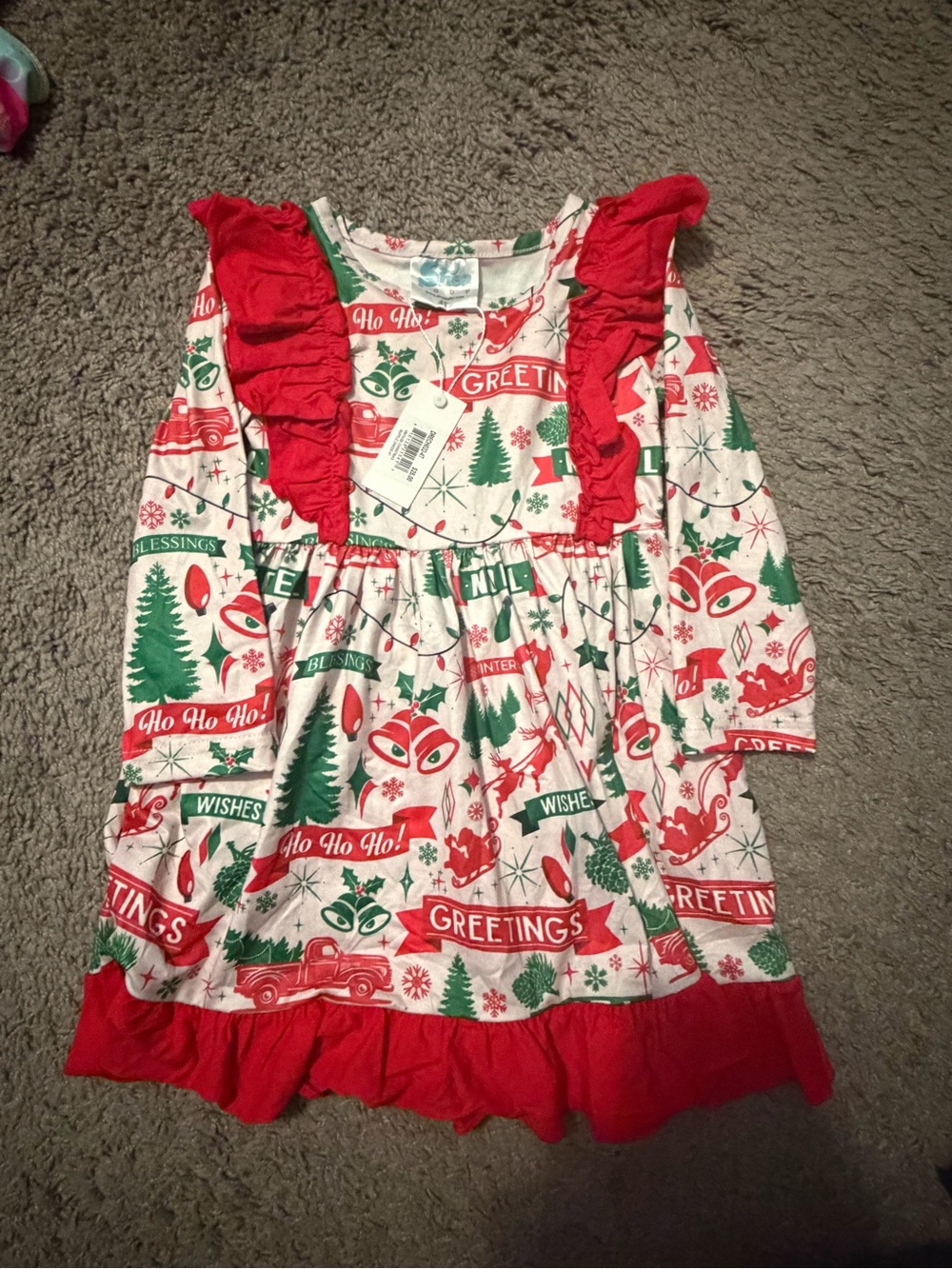 Girls Holiday Ruffle Dress - Red & Green Christmas Print